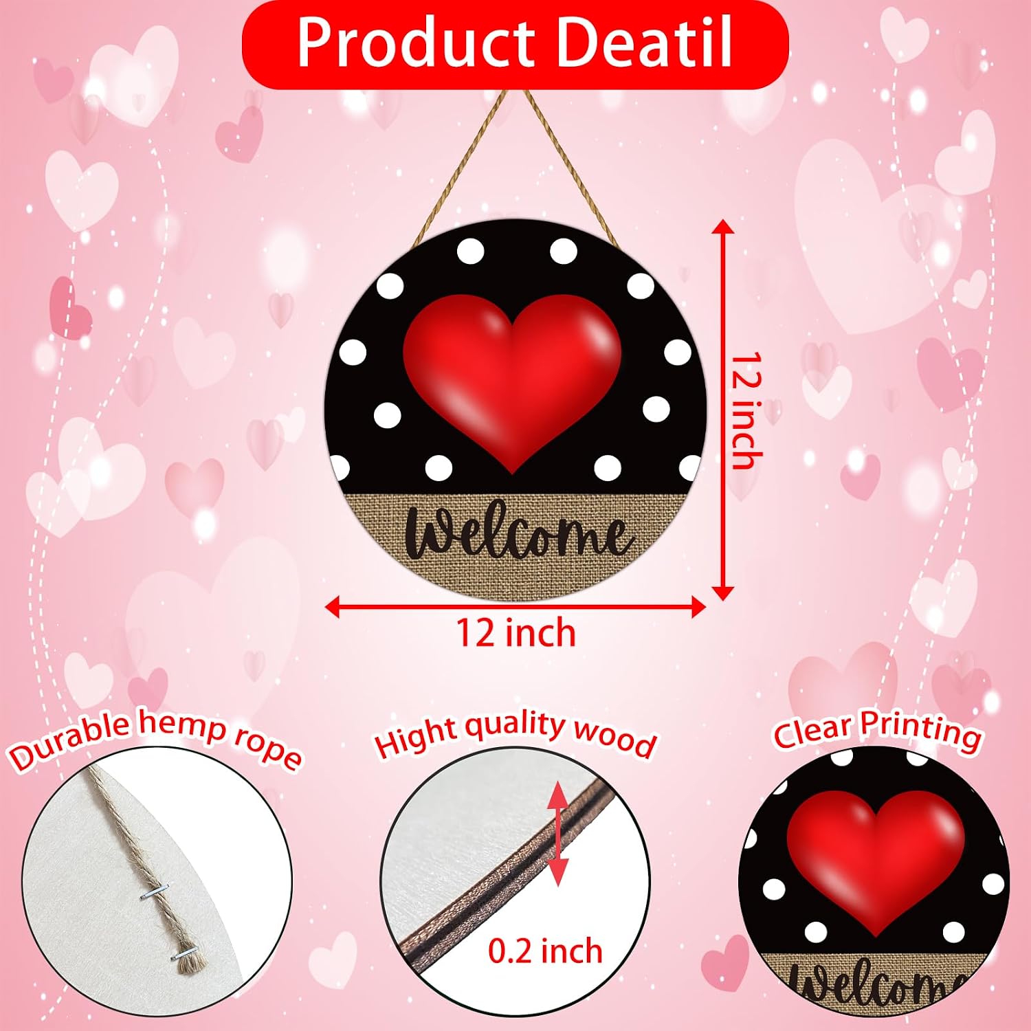 Valentines Day Door Decorations Heart Wreath Heart Wall Decor Wooden Valentines Day Wreaths for Front Door Hanger Welcome Sign Hanging Decorations for Porch Wall Indoor Home Decor
