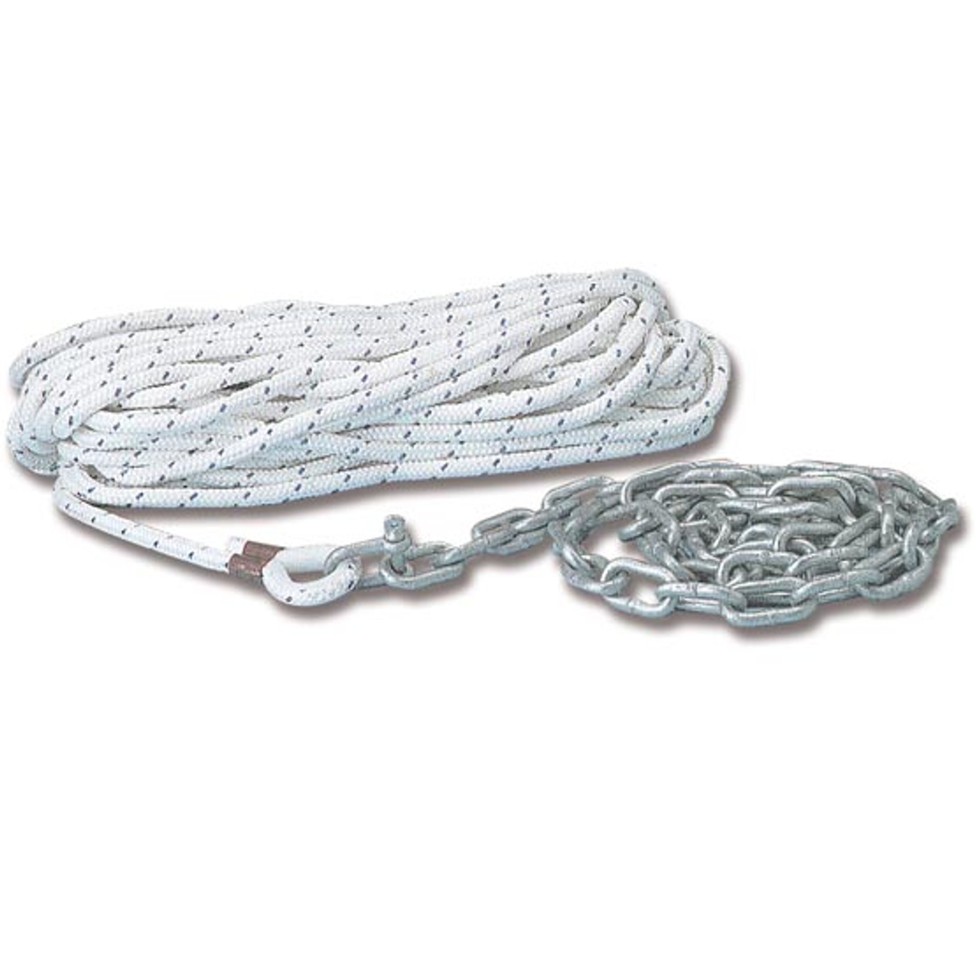 Cuerda de amarre (30 m, 8 mm, incluye cadena de 1,5 m y grillete galvanizado)