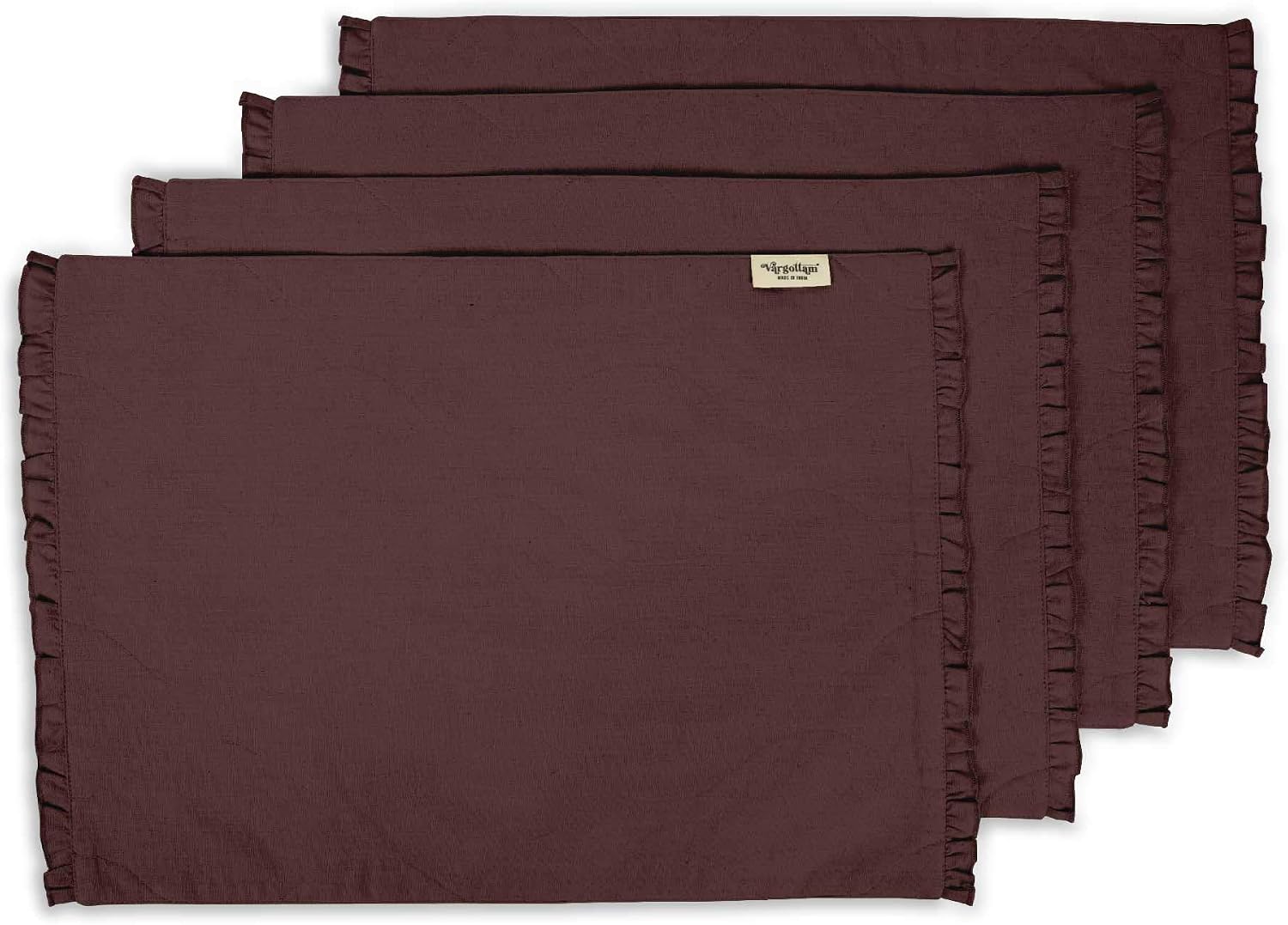 Wine Solid Home Decor Washable Frill Placemats & Napkins Table Decor Dining Mats-Pack of 6