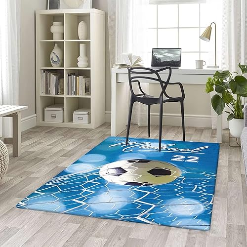 Miniatura 5 de Alfombra de fútbol personalizada en portería azul, alfombra de fútbol, regalo para entrenador de fútbol, 2 x 3, 3 x 5, 4 x 6, 5 x 8, alfombra