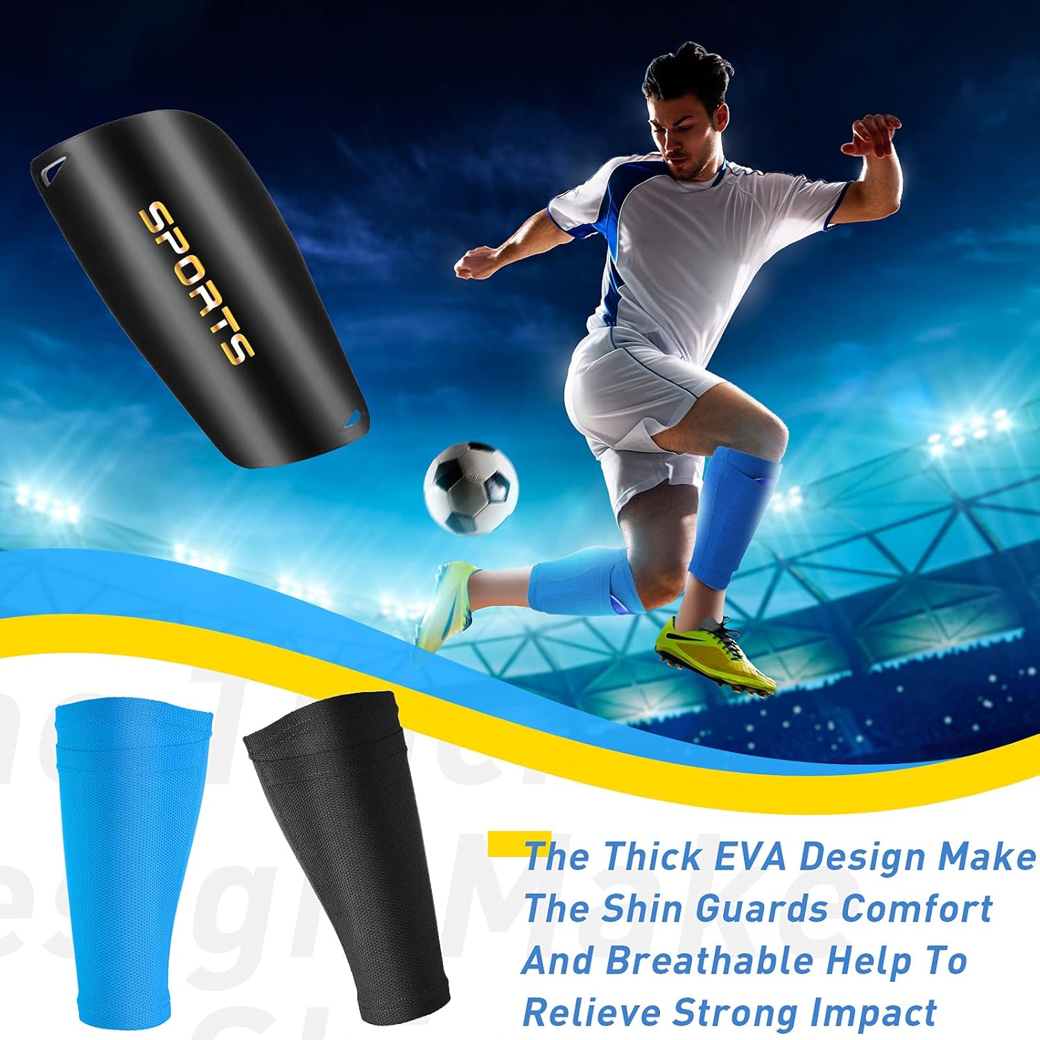 2 Pieces Soccer Shin Guards with Shin Guard Sleeves Adult Youth Soccer Shin Guards for Boys Girls Soccer Games Leg Protection Reduce Shocks and Injuries (Blue, Black) : Sports & Outdoors