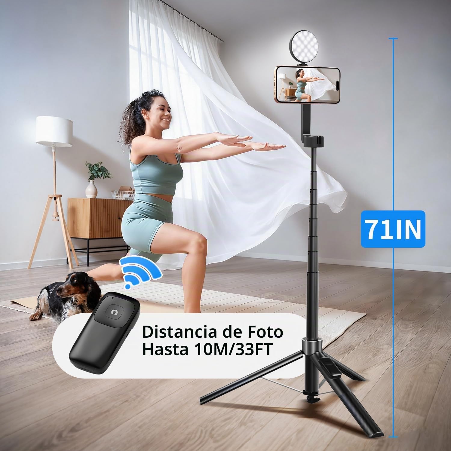 yAyusi Kit de vlogging magnético 3 en 1 para iPhone/Android, Kit de Inicio para Youtube, trípode magnético, micrófono y Control Remoto, Palo de Selfie de 71" con luz para Youtube