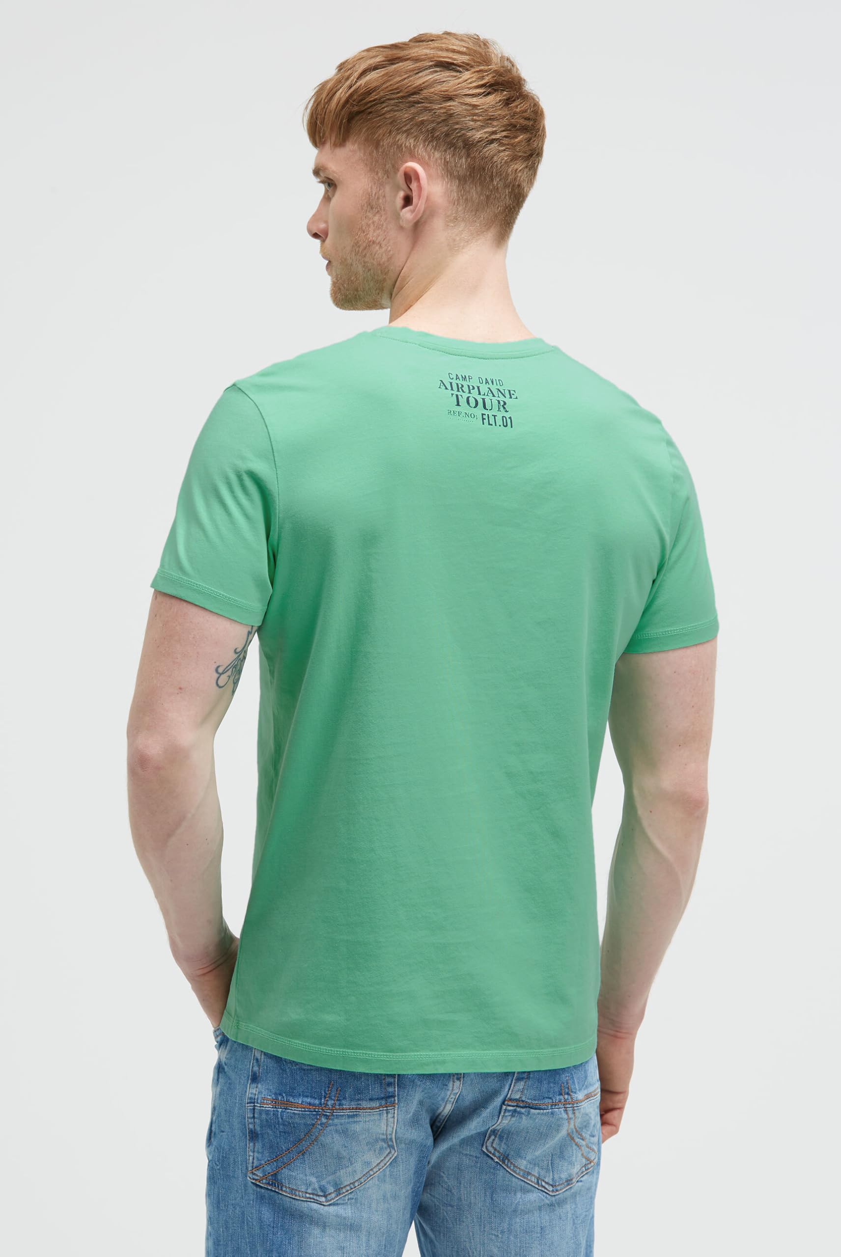 Camp David Camiseta para hombre de cuello redondo con estampado puffprint