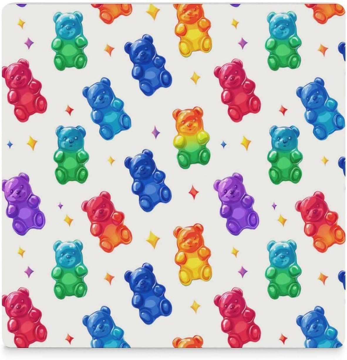 Colorful Gummy Bears Candies Sweet Coaster for Drinks Square Ceramic Table Coasters Stone Mat Crafts 4PCS Home Kitchen Decor