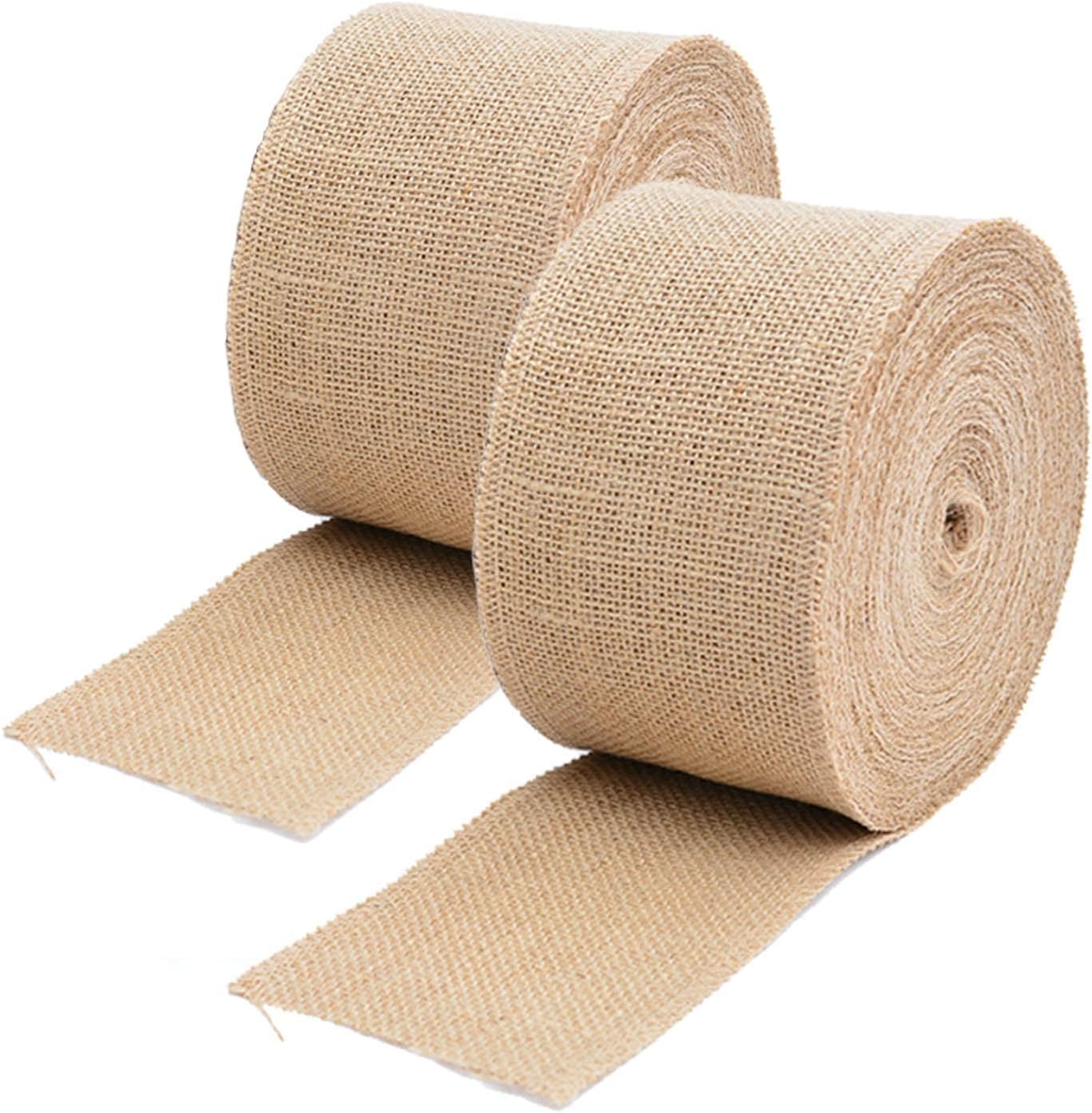 Lakeer Natural Jute Burlap Ribbon, 2 Inch x 2 Metre, Pack of 2, Soft Rustic Weave in Brown, for DIY Craft, Wedding Decor, Rakhi and Hampers