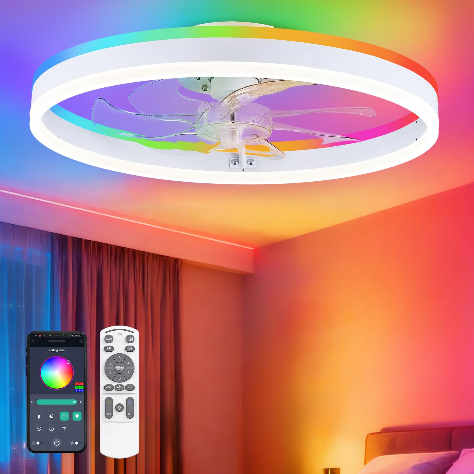 Photo 1 of SAMPHON 20 Inch RGB LED Low Profile Ceiling Fan