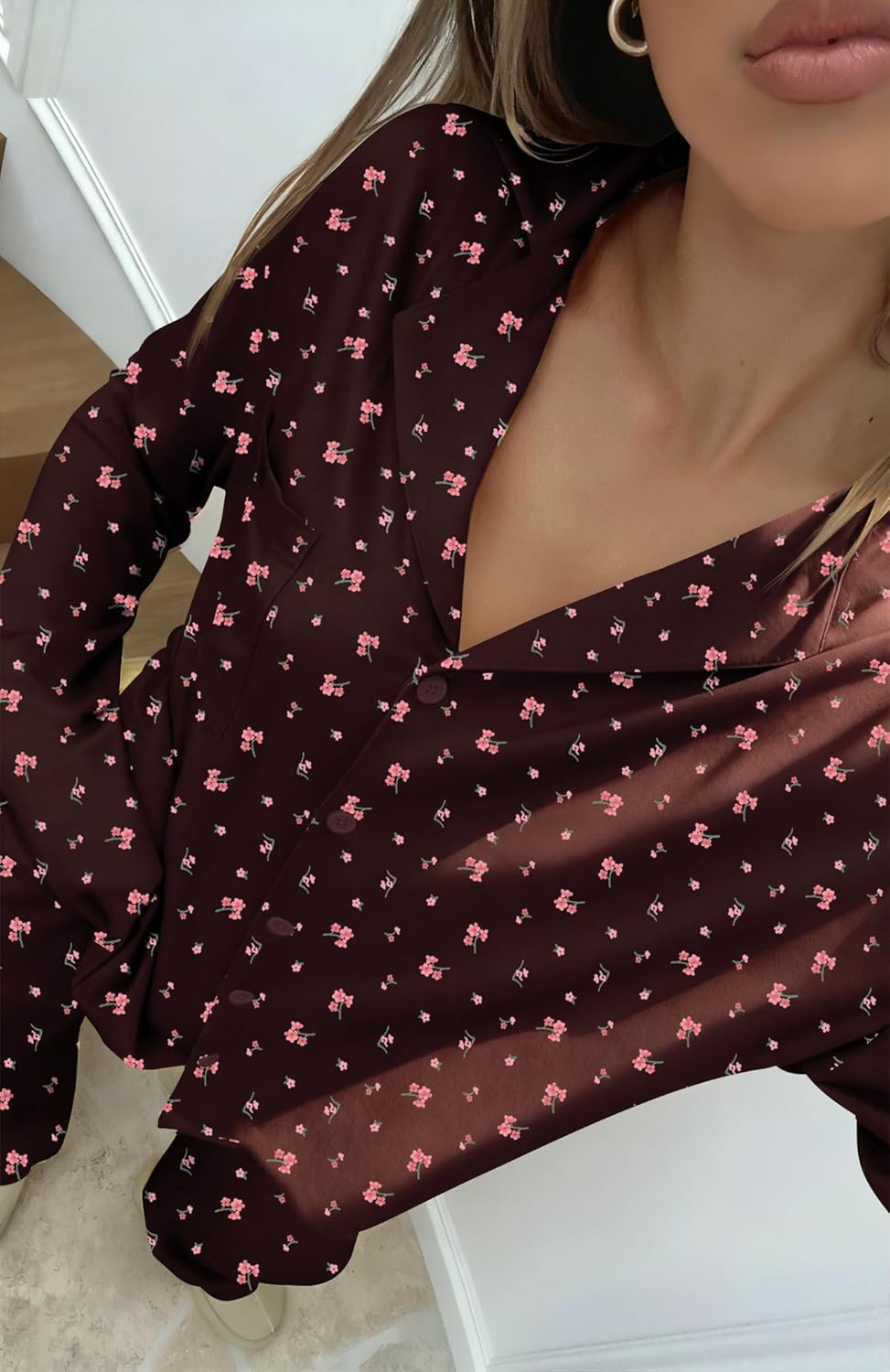 Dressmine Ladies Long Sleeve Cute Pajama Sets 2 Piece Fall Outfits Button Up Pjs Set Loungewear - Image 2