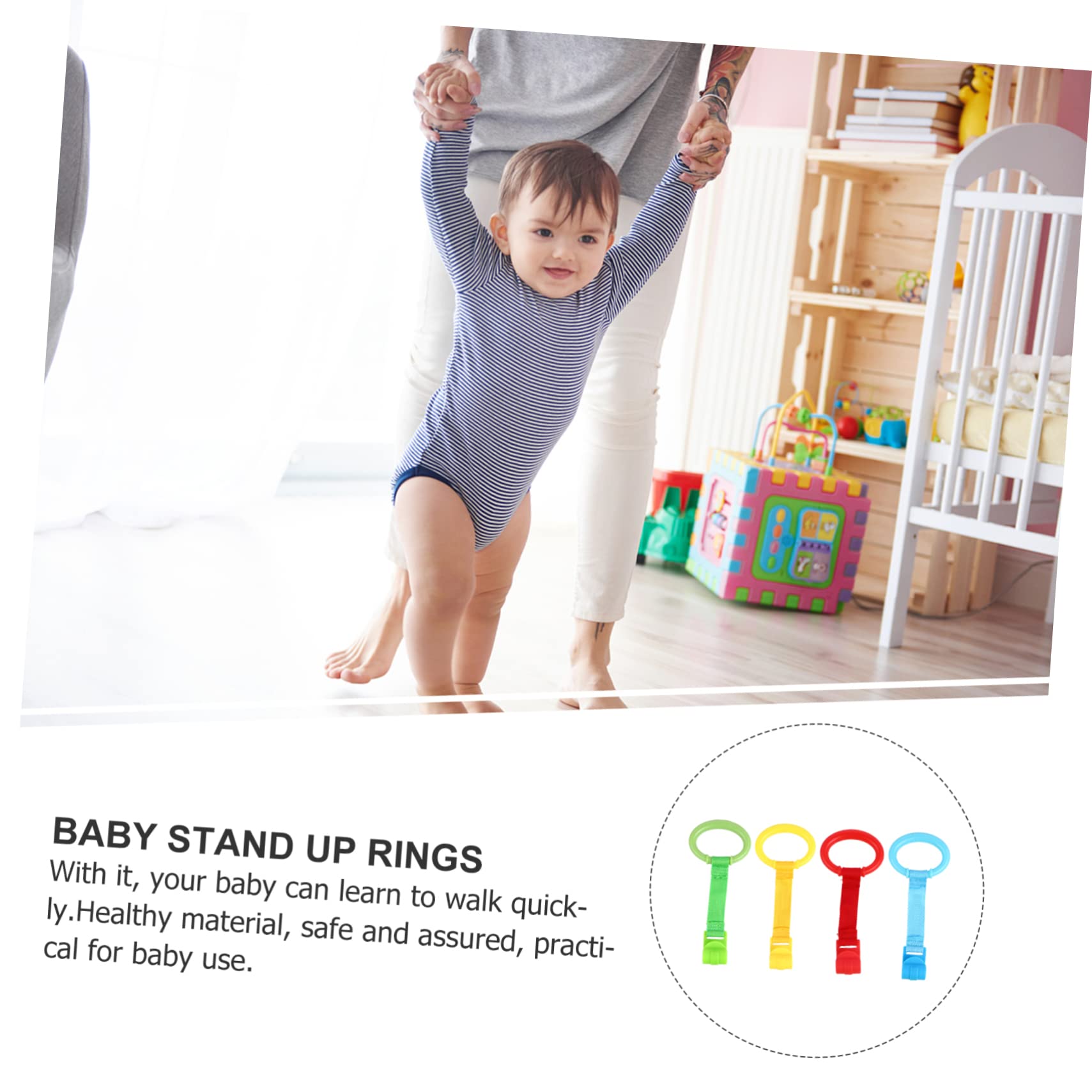 BIUDECO 2sets Infant Pull Ring Portable Baby Stand up Handles for Crib Home Use Comfortable Design 4pcs*2