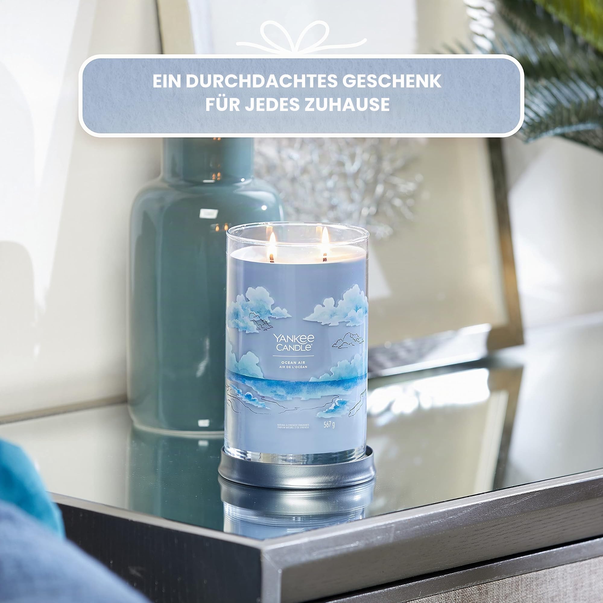 Yankee Candle Signature Duftkerze | große Tumbler-Kerze mit langer Brenndauer „Ocean Air“ | Soja-Wachs-Mix | Perfekte Geschenke für Frauen