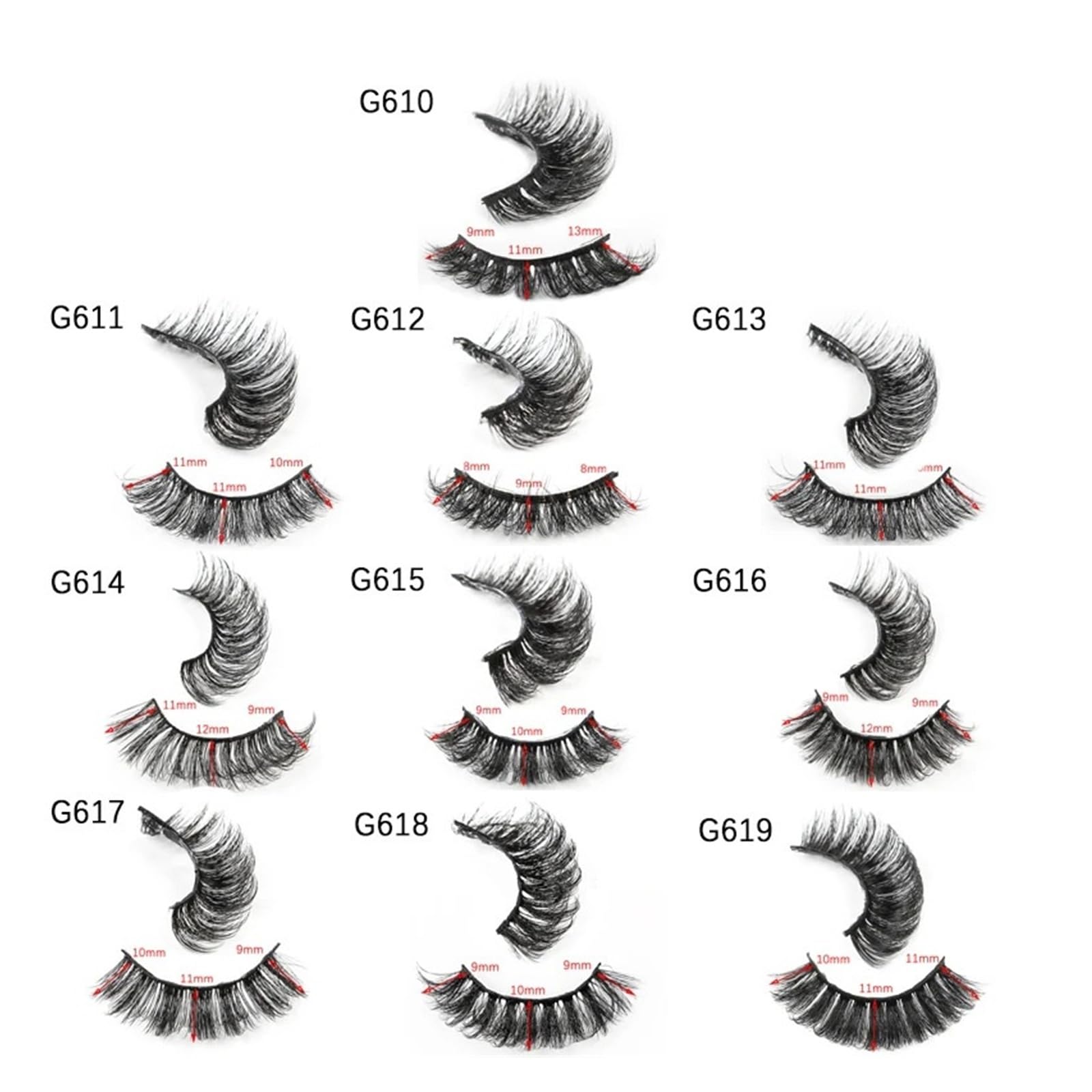 UAMOU Rzęsy z norek luzem 5 par naturalne długie sztuczne Cils Cilios Mink 3D sztuczne rzęsy makijaż puszyste rzęsy maquillaje Cheerfully (Color : G611CS, Size : 10 BOXES (50 pairs))