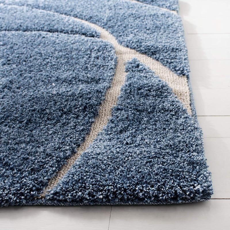Image of Carpet for Living Room, Bedroom and Hall Handmade Microfiber Cozy Soft and Fluffy Shaggy Area Rug with 2 inch Thick Anti Skid Carpet [2x6 Feet Ivory & Blue]