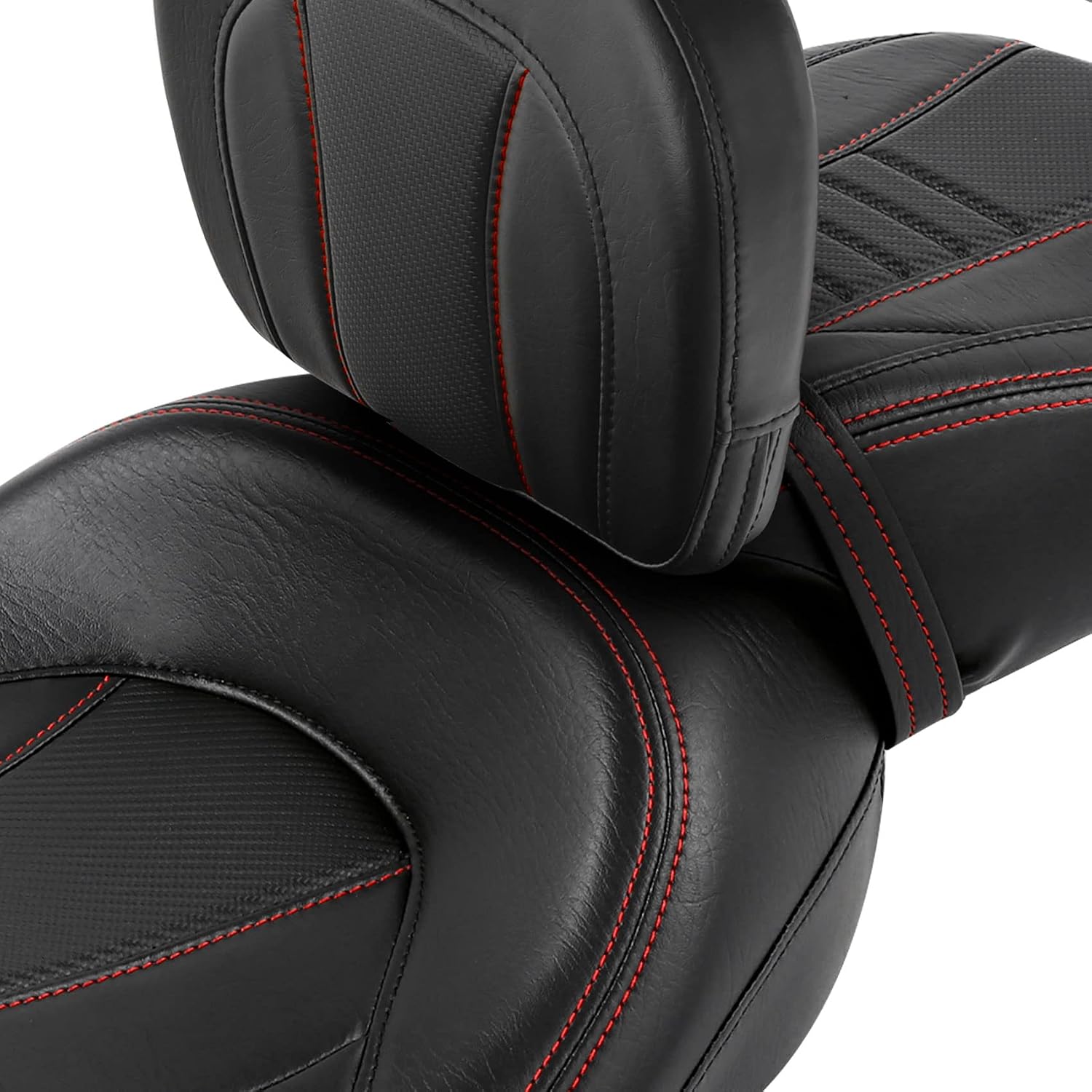 Seat Cushion Motorcycle Powersports Sissy Bars 2-Piece Two Up Rider Passenger Seat and Sissy Bar Backrest Pad For Harley Touring CVO Road King Street Glide Road Glide Electra Glide 2014-2023 Black Red