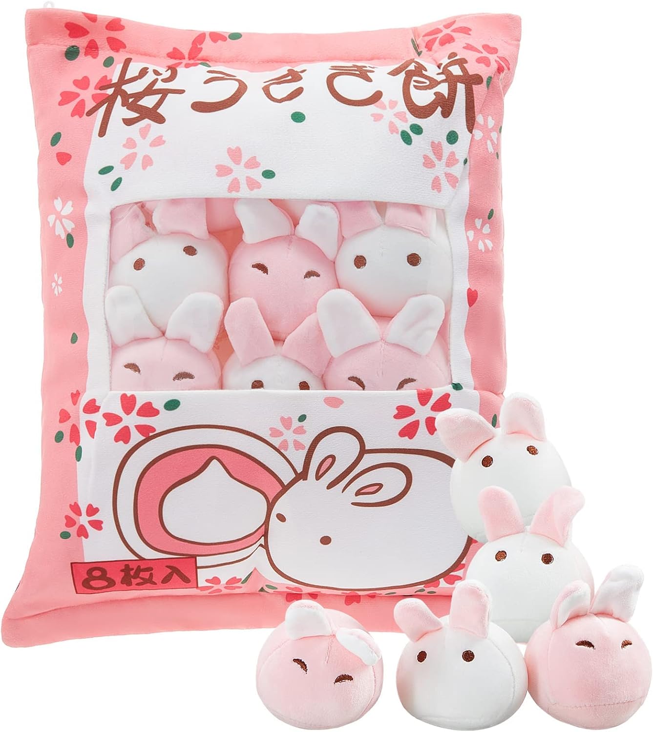 Cute Plush Pillow Kawaii Room Decor Throw Pillow Removable Stuffed Animal Toys Fluffy Cherry Bunnies Cats Kittens Dog Dinosaur Creative Gifts for Teens Girls Kids (Pink, Bunny)