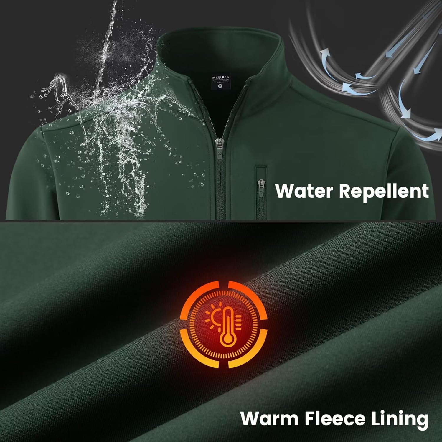 M MAELREG Mens Fleece Jacket Water Resistant Performance Casual Warm Full Zip Lightweight Winter Jacket with 5 Pockets