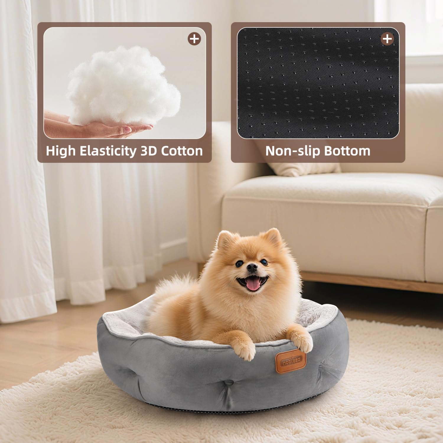 Nobleza Cuccia Rotonda Anti-stress Per Cani E Gatti – Lavabile In Lavatrice, Bordo Alto, Base Antiscivolo, Grigia, Diametro 70 Cm (taglia L)