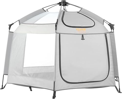 Miniatura 10 de VEVOR Corralito para bebés con toldo, corralito portátil para interiores y exteriores, ligero y plegable, patio de juegos para niños pequeños con 3