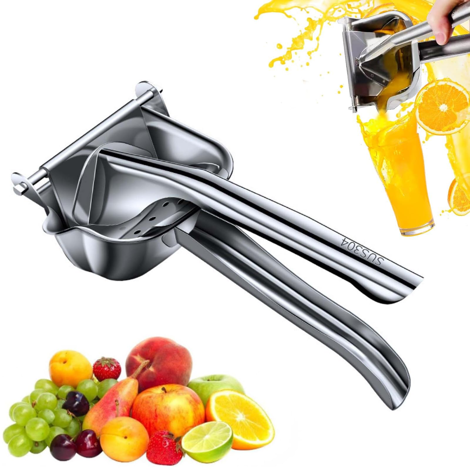 Hand Juicer Squeezer,Stainless Steel Fruit Juice Squeezer,Heavy Duty Manual Juicer Hand Press,Cast Iron Juicer for Pressing Lemons Oranges Pomegranates Limes