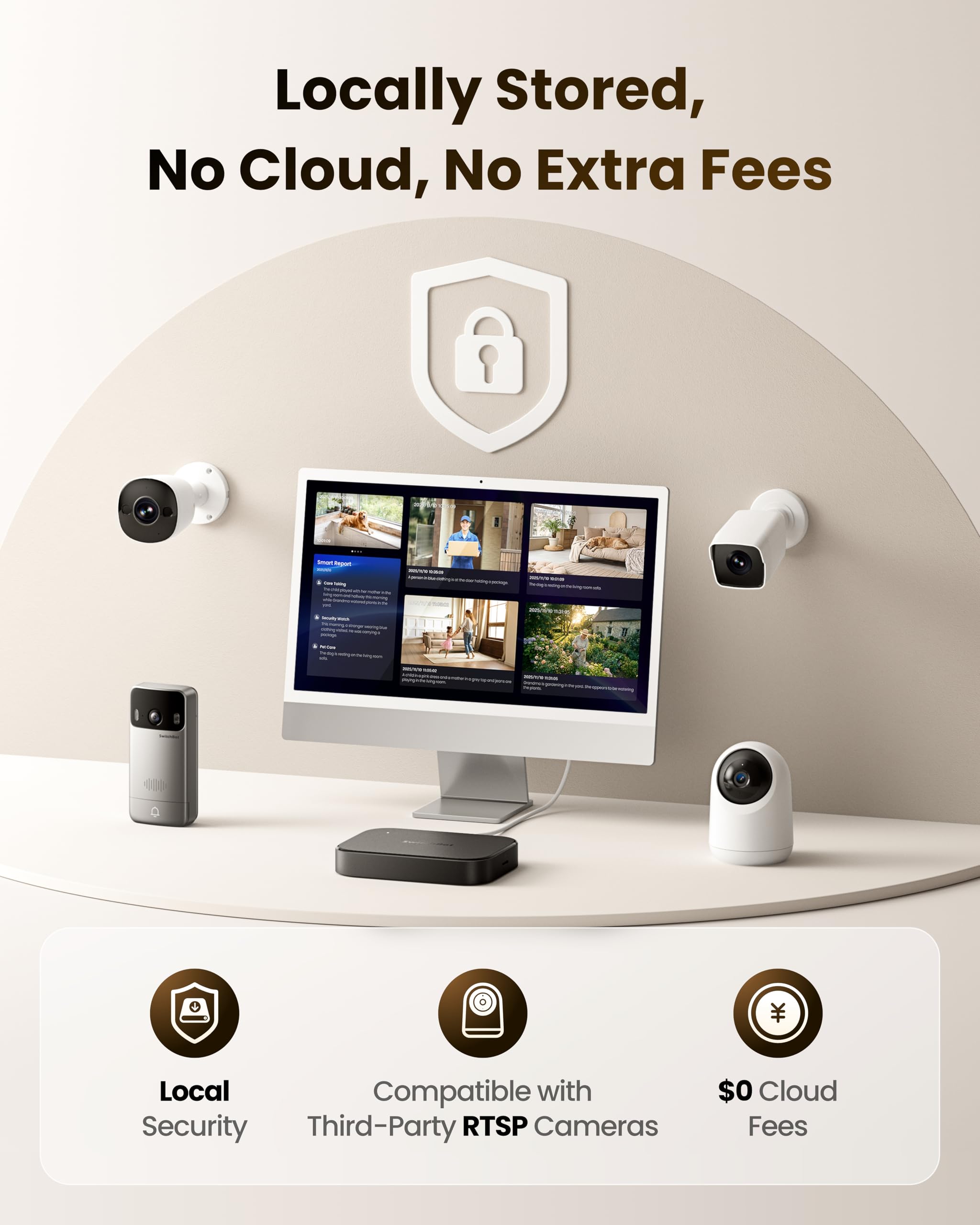 SwitchBot AI Hub, KI Smart Home Hub mit OpenClaw, lokalem NVR-Speicher, 6 TOPS Edge-KI, Home Assistant Core, Matter Bridge, Dual-Band-WLAN, 16GB microSD inklusive