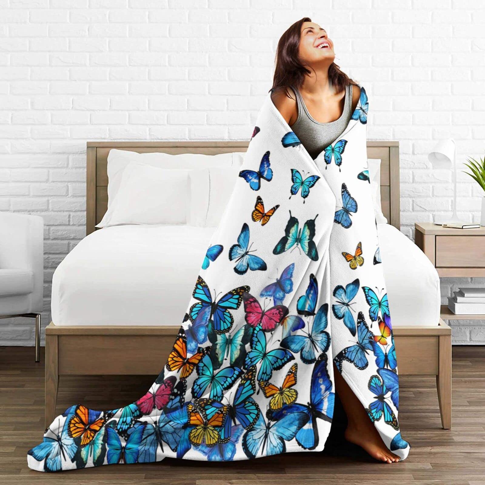 Amazon.com: Blue Butterfly Blanket Ultra Soft Butterfly Throw Blanket  Lightweight Cozy Blankets for Bed Couch Sofa 60X50 : Home u0026 Kitchen