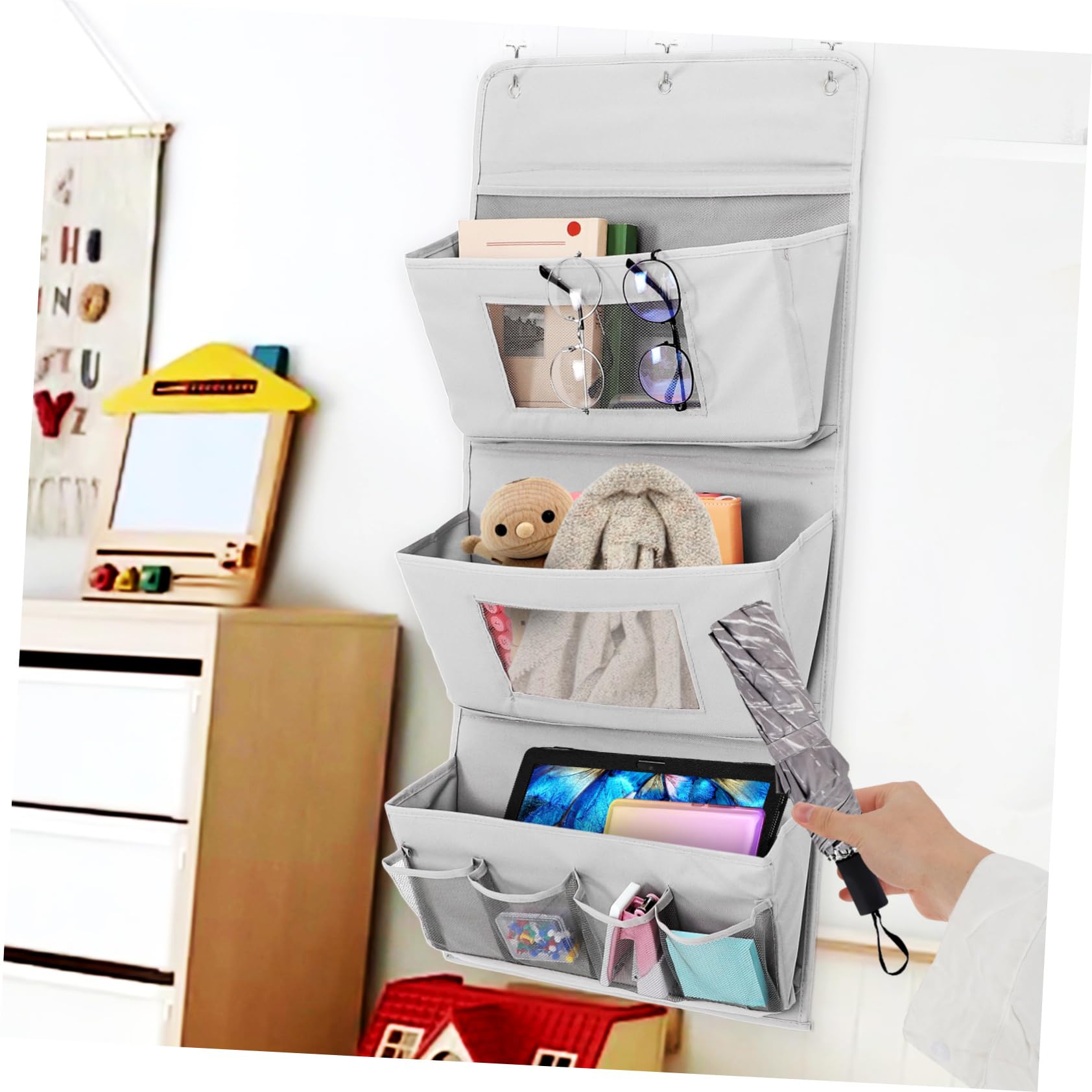 GLEAVI Organizer da Porta in Stoffa per Cosmetici, 4 Tasche e Fori, Lavabile e Salvaspazio, per Bagno e Armadio