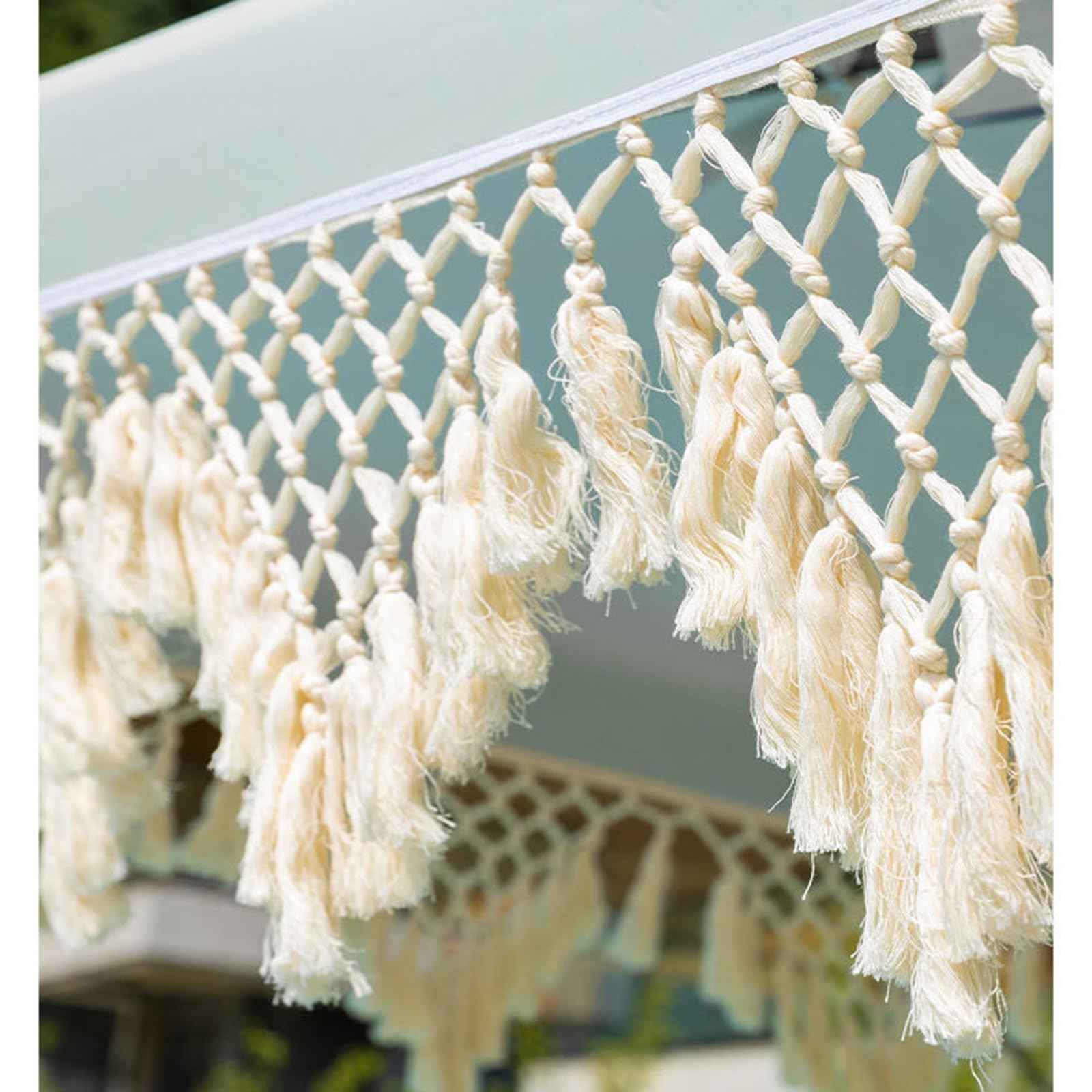160cm|200cm Ombrellone da Esterno Beige in Macramé con Nappe, Design Triangolare Intrecciato con Frange, Ombrellone Inclinabile per Giardino, Spiaggia E Terrazza(200cm)