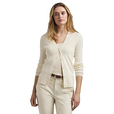 Lauren Ralph Lauren Ribbed V Neck Cardigan Women