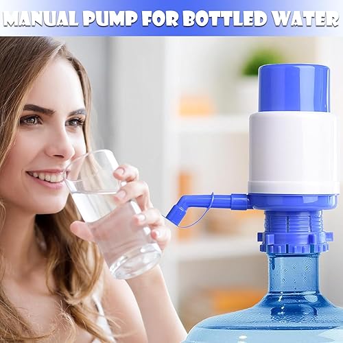 Miniatura 8 de Bomba de agua manual para jarra de 5 galones, paquete de 2 botellas de agua a presión manual, azul, bomba de agua potable manual universal