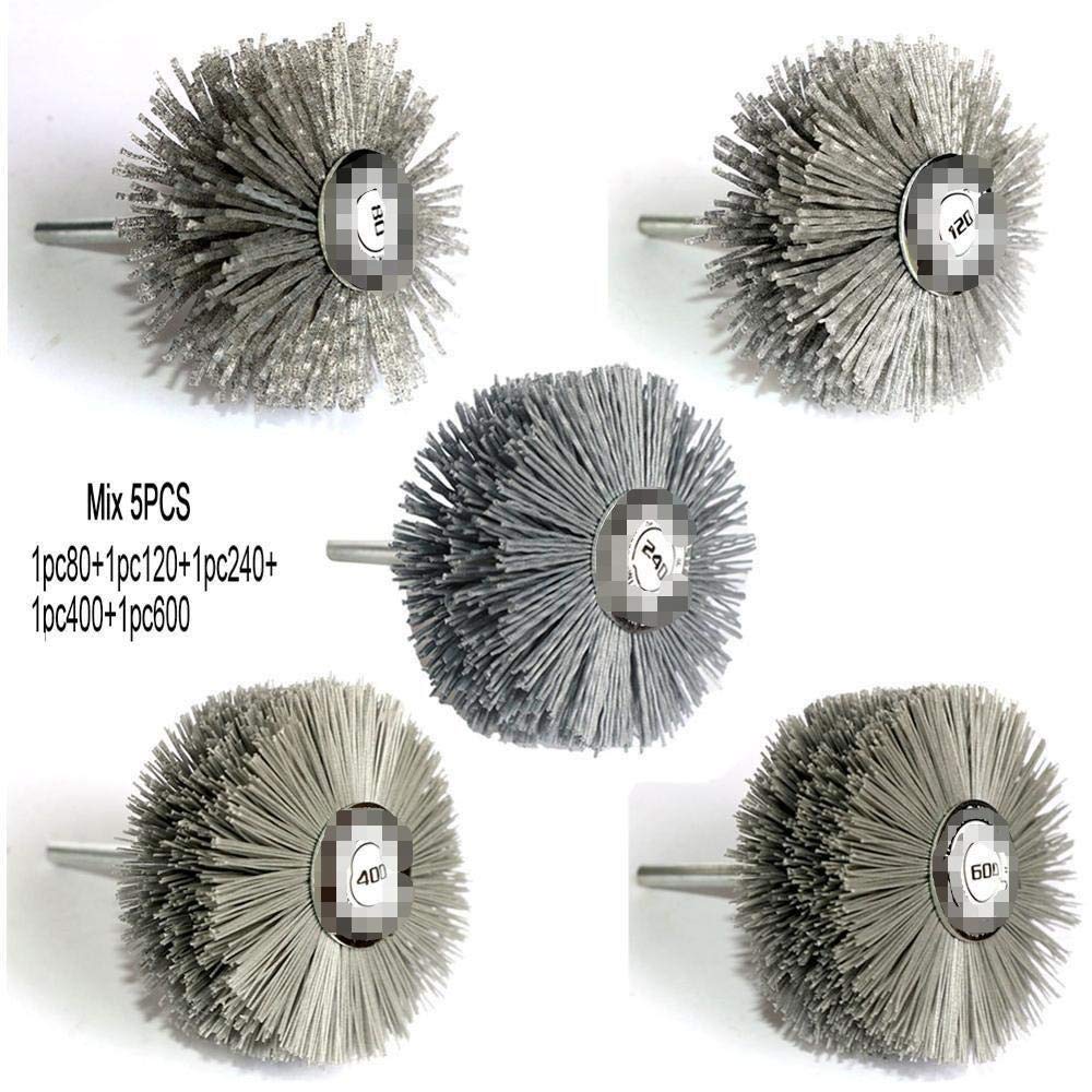 Tarcza gumowa, Szczotka druciana do wiertarki 80 mm Nylon Polerowanie 80-600 Ziarnistość 2/5 szt. Do drewna(Mix 5pcs)