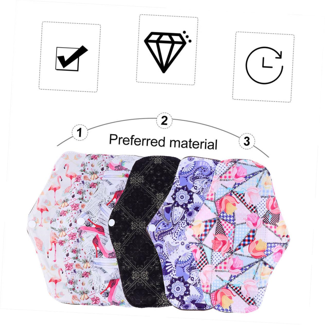 Toalla Sanitaria Menstrual Lavable de Fibra de Carbón 7 Piezas | Flujo Abundante, , Uso en Ejercicio y Viaje, Formato M, Mujeres Estilo Aleatorio