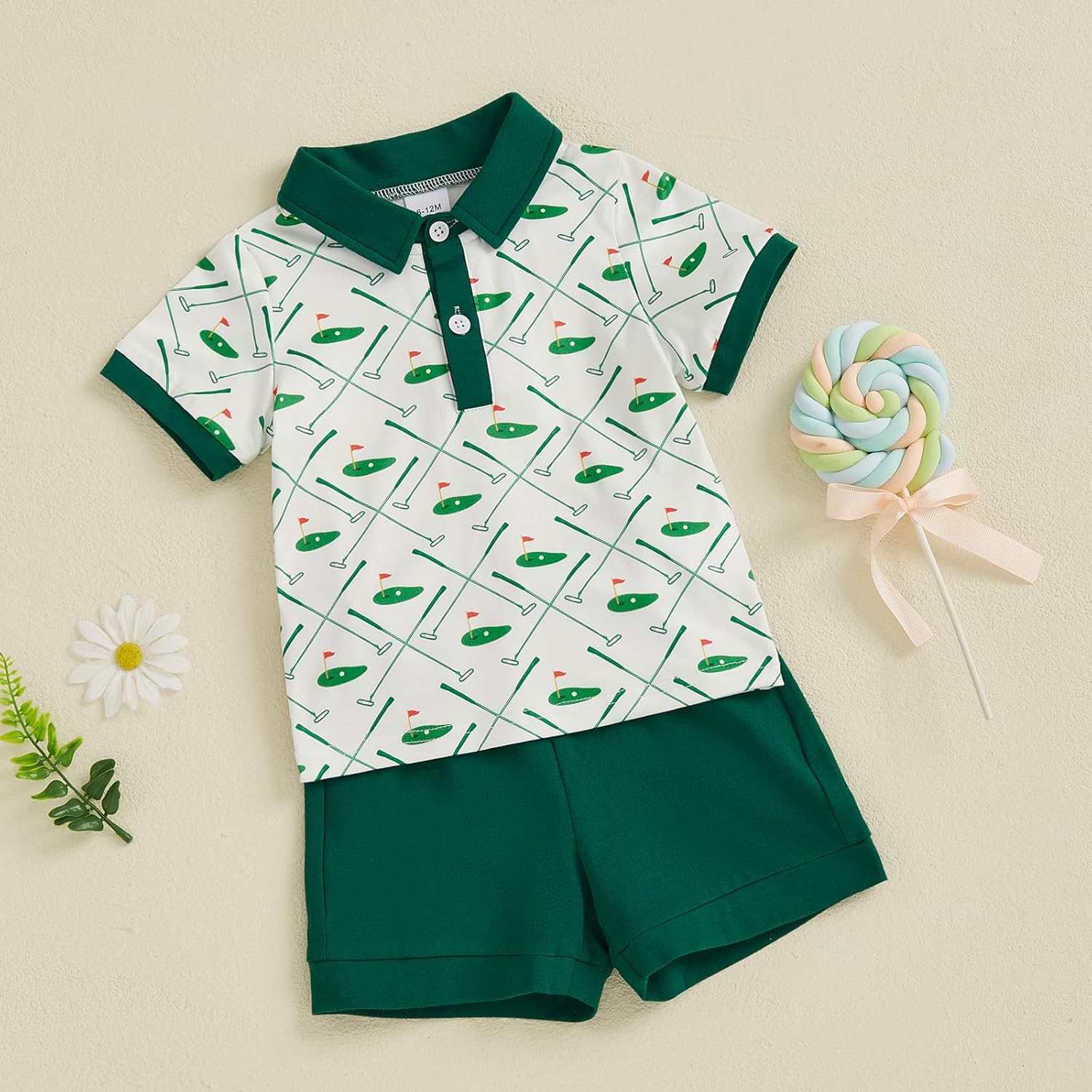 Toddler Baby Boy Summer Clothes Golf Cart Embroidery Lapel Tshirt Tops Golf Shorts Set Infant Sweatsuit Outfits - Image 2