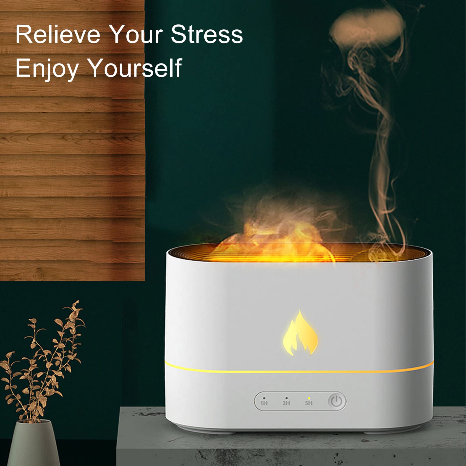 Cocoarm Humidificador, ABS Difusor de Difusor de Aceite Esencial 250 Ml USB 5 V Luz de Patrón de Llama 1 H 3 H 5 Temporizador Niebla Fina para el Hogar Dormitorio Oficina Uso Nocturno (White)