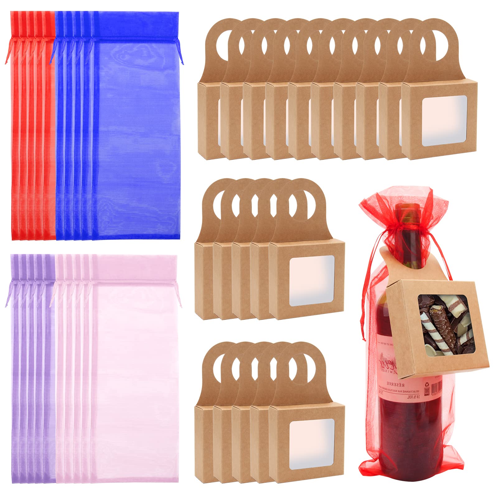 Photo 1 of 2 PACK*20 Count Kraft Wine Bottle Box with Window and 20 Pieces Bags Set, Anglecai Hanging Foldable Wine Gift Boxes for Gifts Empty Wine Bottles Hanging Favor Boxes