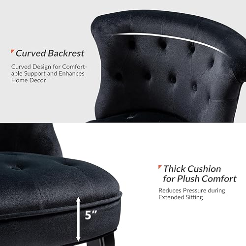 Miniatura 6 de TINA'S HOME Modernas sillas decorativas de terciopelo sin brazos, tapizado de tela con botones y patas de madera para sala de estar, cómodas sillas