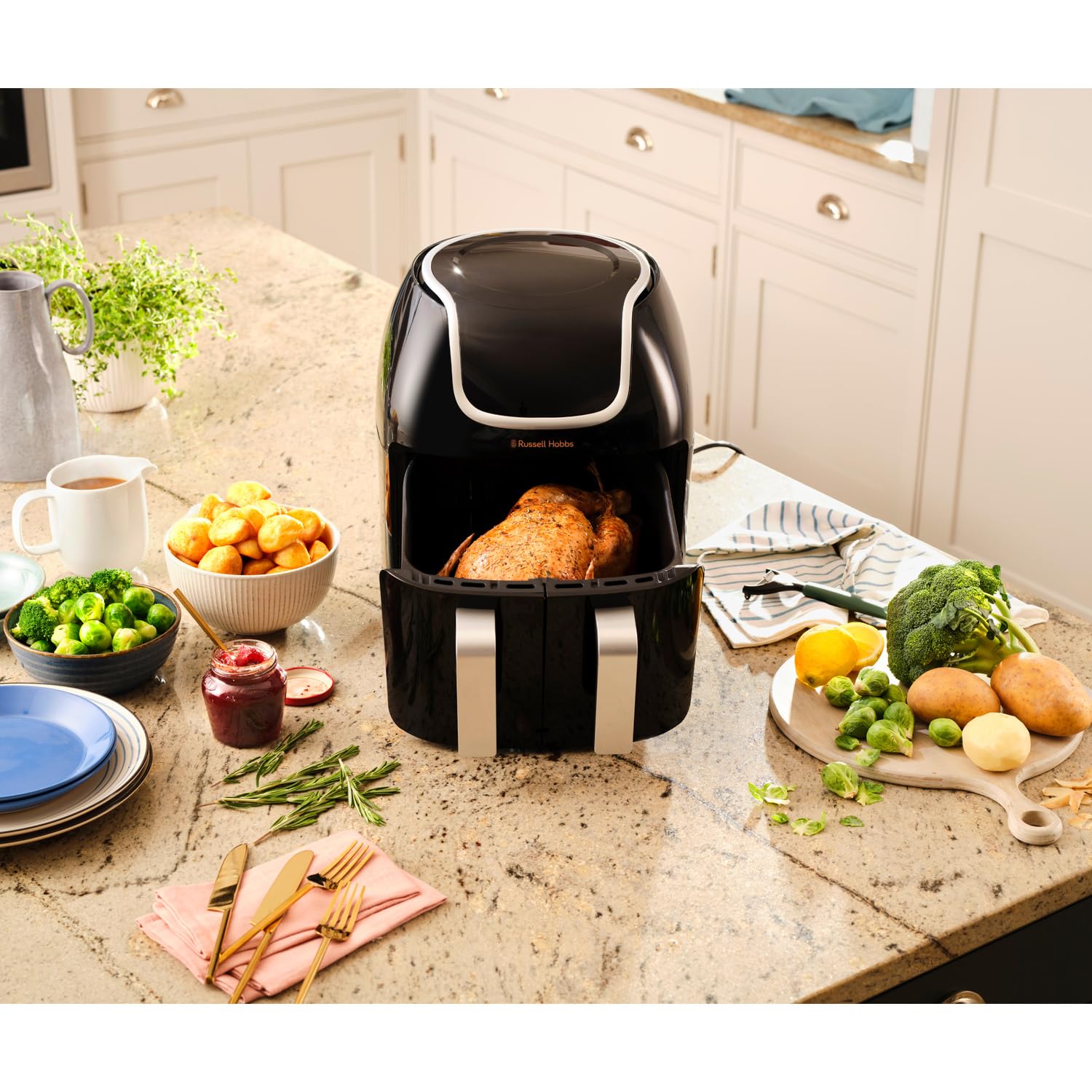 Russell Hobbs Freidora de Aire 8,5 l Doble, Freidora sin Aceite, Dos Cestillos Regulables por Separado, Dietética, Cocción Sincronizable, 8 Programas, Táctil, Digital, hasta 200º C, 27290-56