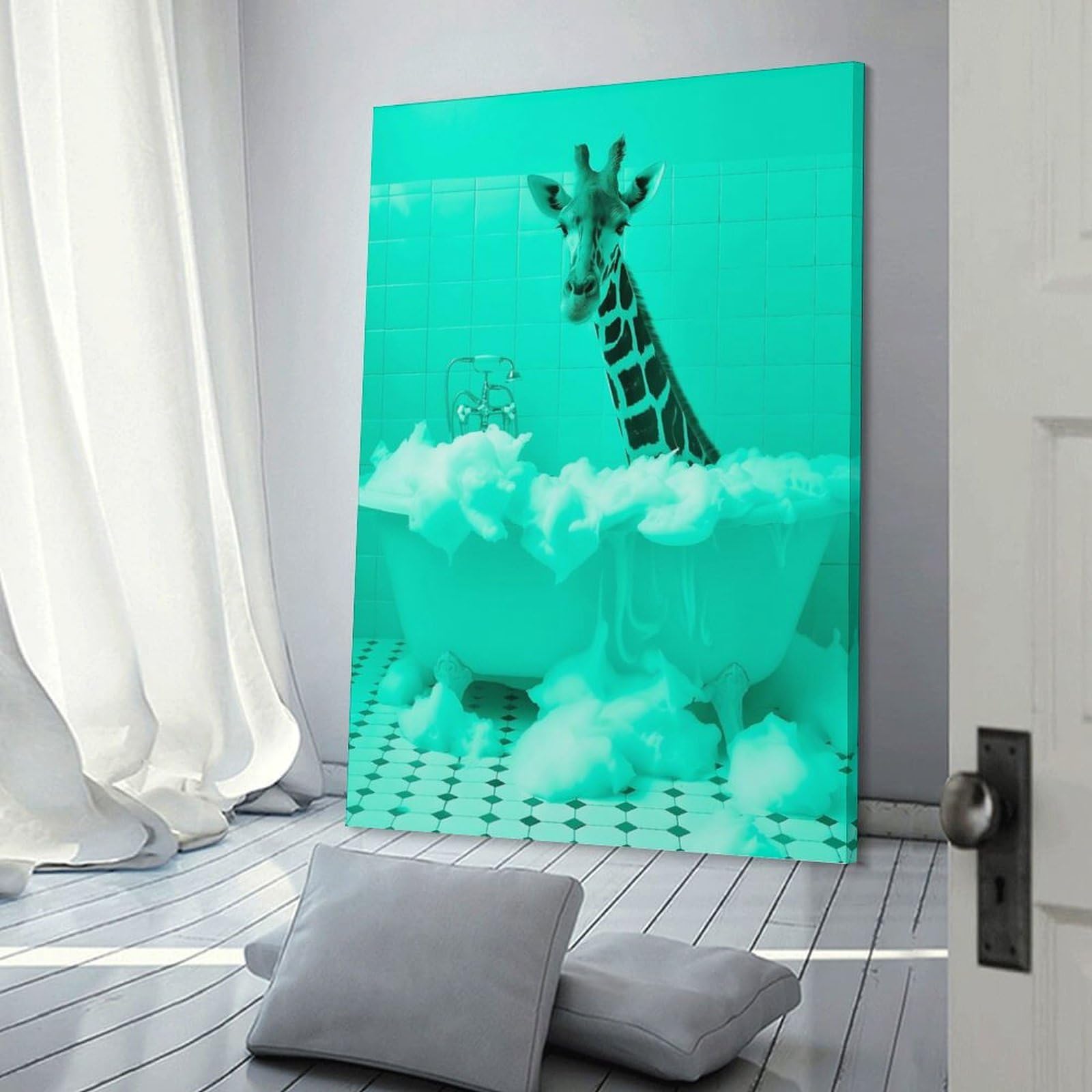 Junmoney Giraffe in A Bathtube Home Decor Wall Art 24x36inch(60x90cm), for Art Walls, Layered Displays Or Homes, A Versatile Canvas Print for Layering