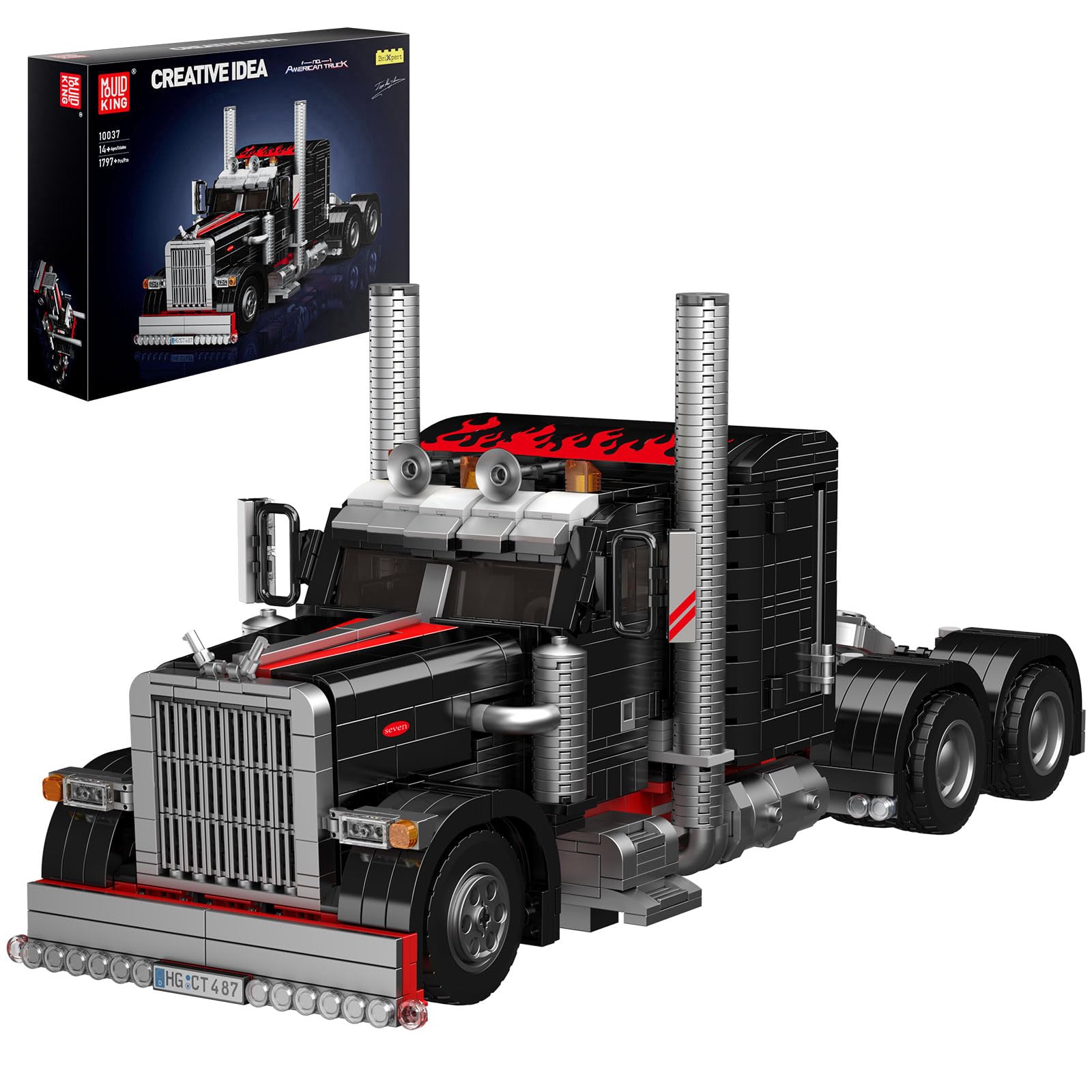 Mould King Semi Truck Toys Building Sets, Collectible Trucks Vehicle Trailer Model Build and Display, 10037 STEM Project Blocks Kits Decor for Adults