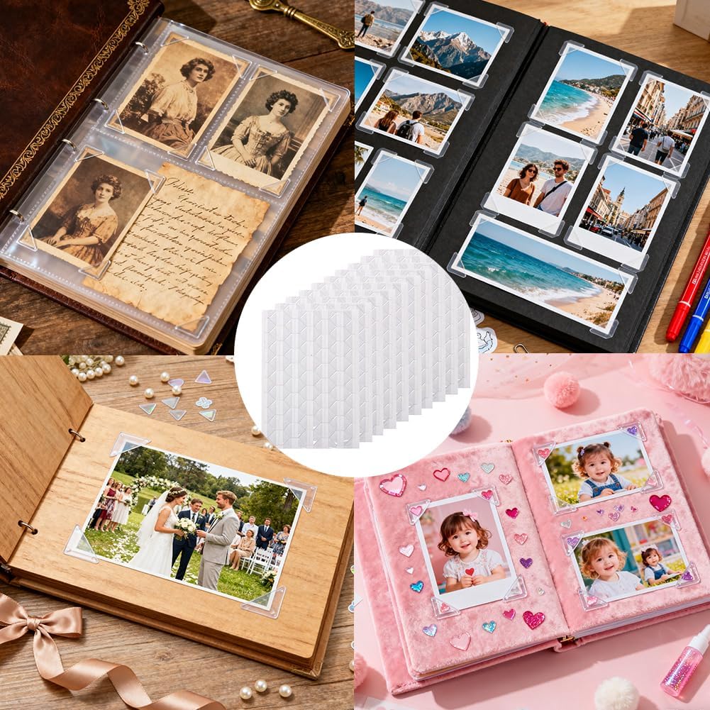 1020 PCS Photo Corners, Photo Sticker for Books, Self Adhesive Photo Corners for DIY Craft, Clear Picture Edge Stickers for Mounting Albums Scrapbook, Journal 3