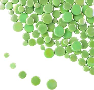Iridescent Round Glass Mosaic Tiles for Crafts Bulk,500g Mini Circle Mosaic Glass Pieces for Flowerpots, Vases, Cups, Garden and Home Decor DIY Mosaic Making Supplies Green