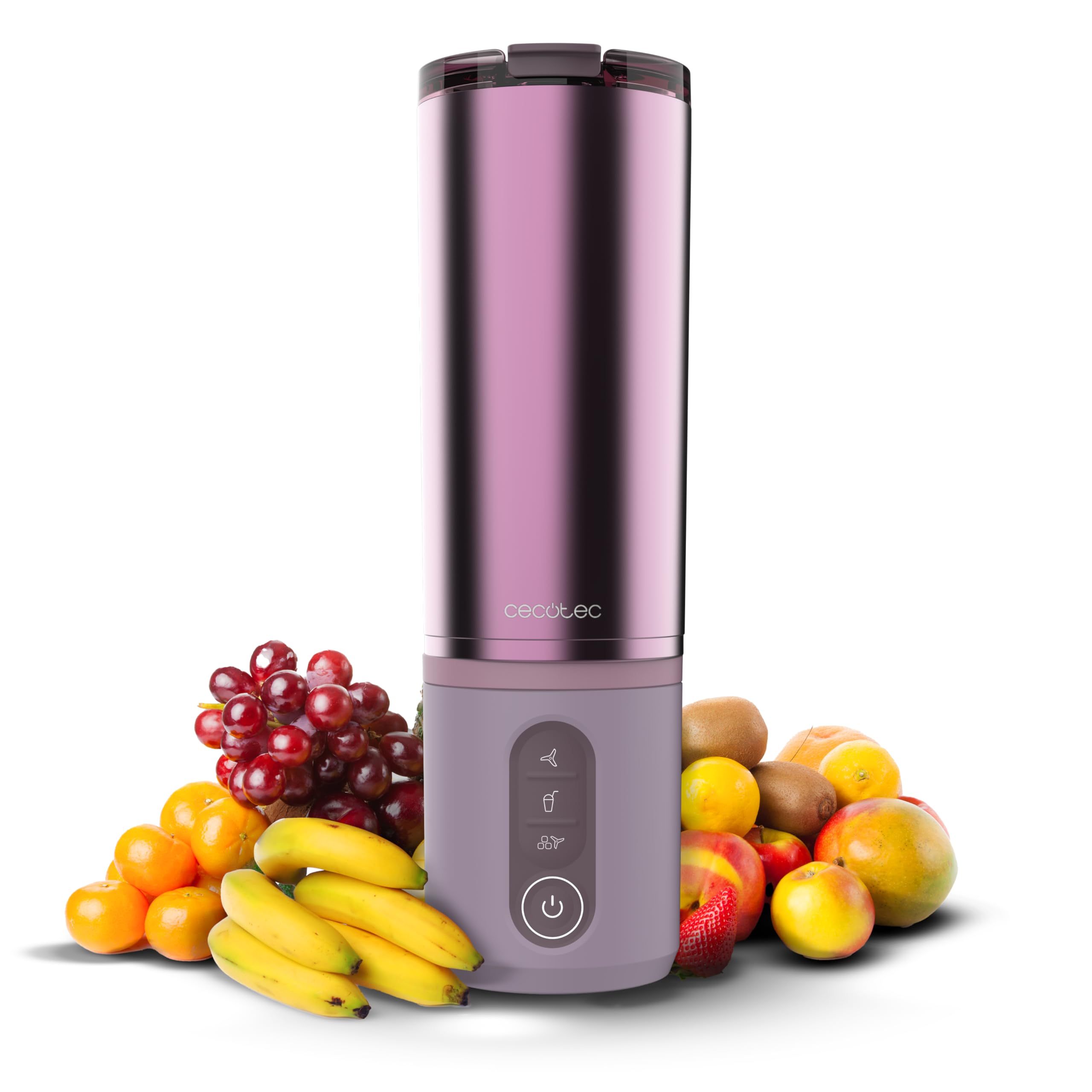 Cecotec Batidora de Vaso Portátil 11,1V Power Titanium Shake2Go Candy Steel | 180W, Vaso Metal 600ml Libre BPA, Tapa Hermética, 3 Programas Automáticos, Carga Rápida USB-C, Bebidas Frías por Más Tiempo