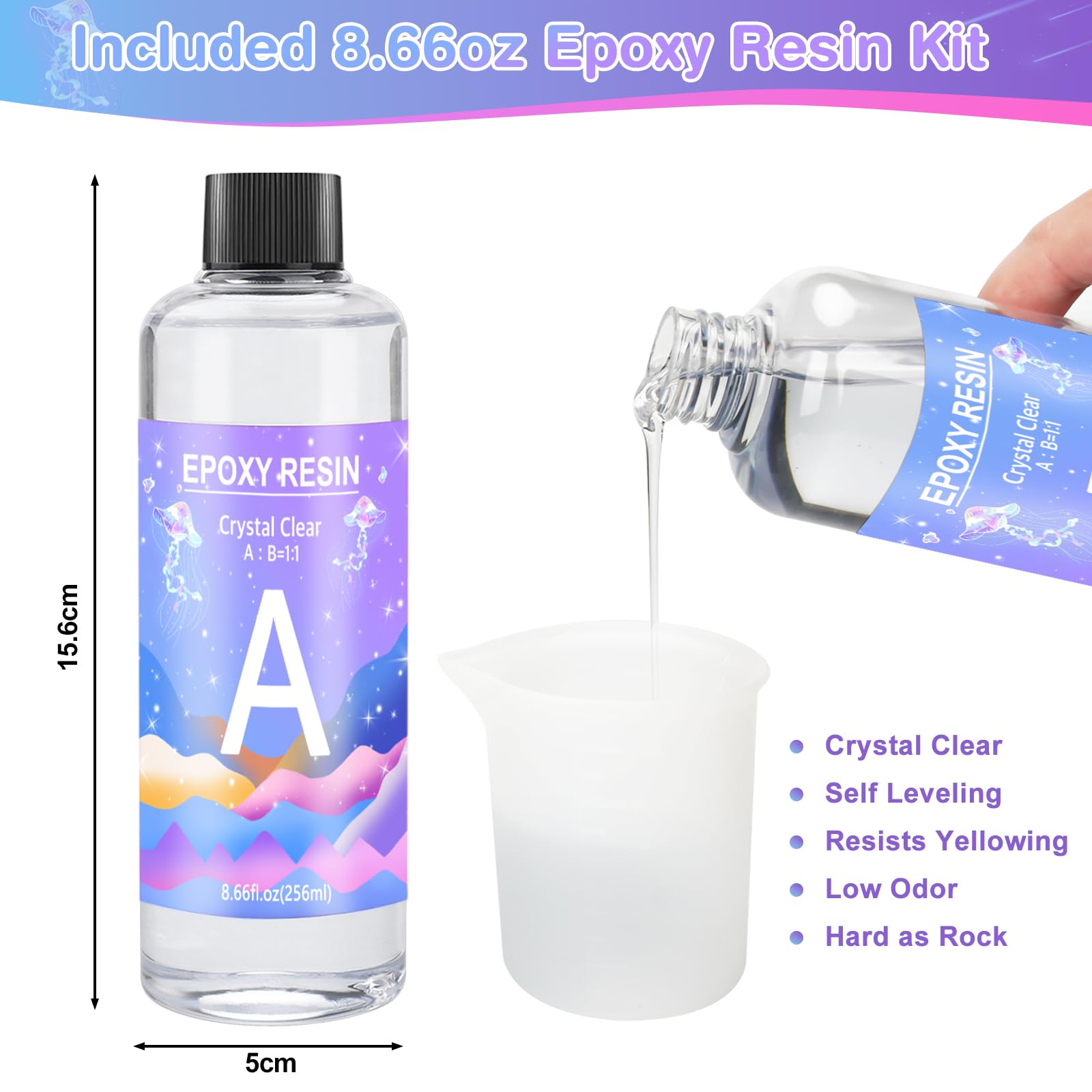 JOTOL Kit de Resina Epoxi,Kit Resina Epoxi Transparente,2 Partes 500ml 1: 1 Kit Resinas Epoxi,para Bricolaje,Artesanía,Hacer Colgante,Llavero,Joyas