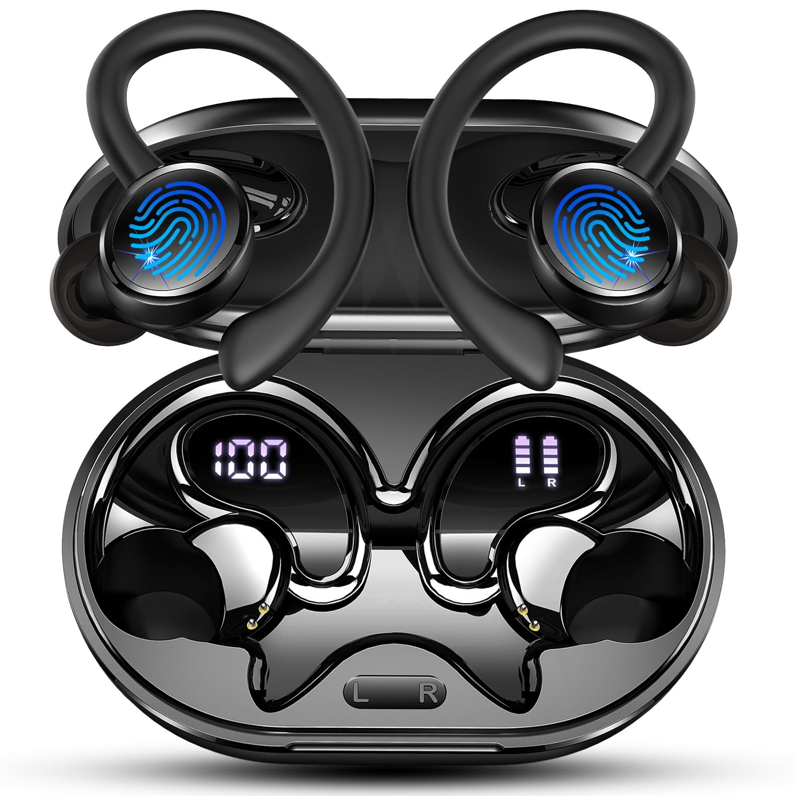 2026 Cuffie Bluetooth 5.4 Sport, 50 Ore Cuffie In Ear Cancellazione Rumore ENC e 4 HD Mics, HiFi Cuffiette LED Display, Auricolari Bluetooth con 6D Bass Stereo, IP7 Impermeabile Cuffie Senza Fili