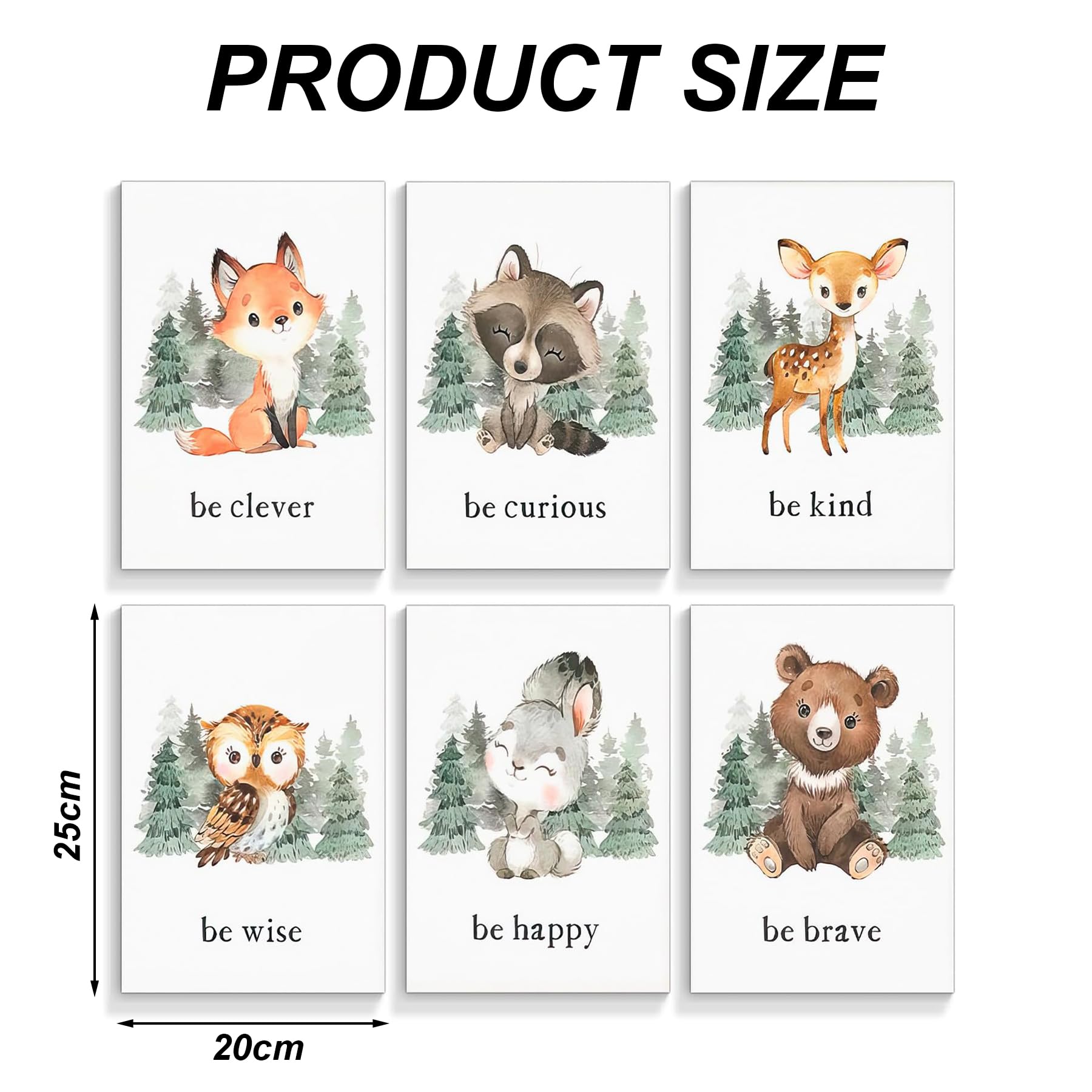 Woodland Nursery Decor - 6-Piece Inspirational Forest Animals Print Posters, Wall Art Pictures for Boy's Nursery (No Frame) - Image 3