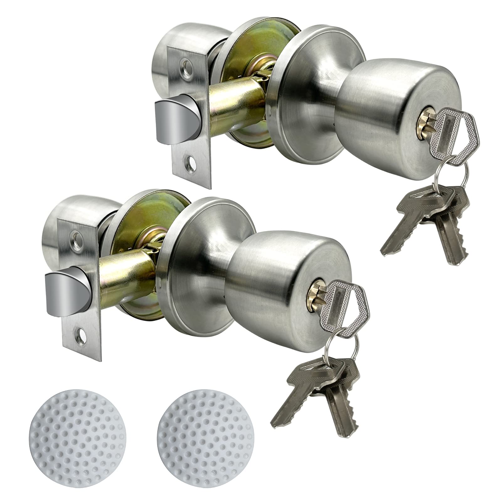 Stainless Satin Nickel Door Knobs with Lock - 2 Pack -1