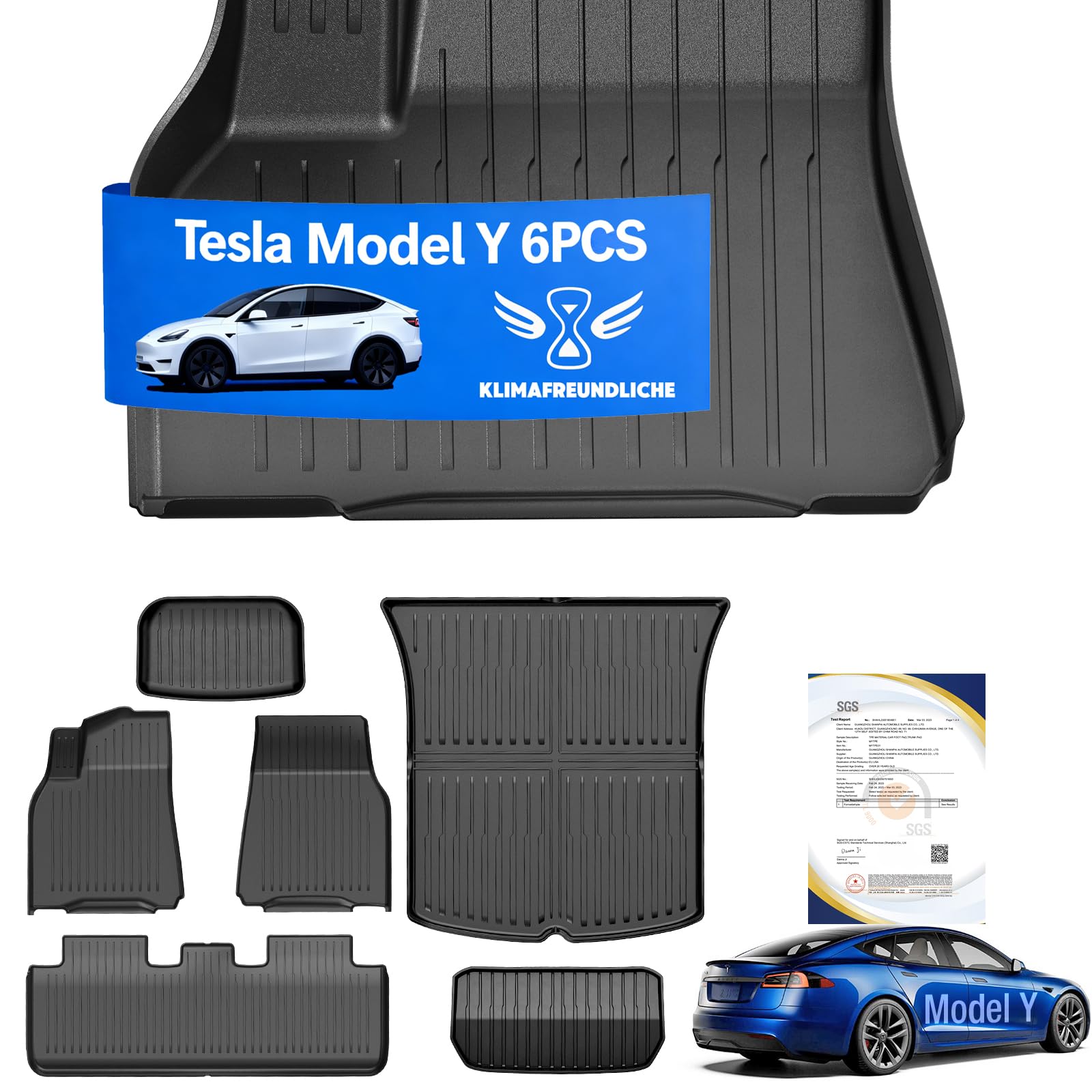 moveland 3D TPE Tesla Model Y Fußmatten Allwetter(6 PCS) Passend für 2019–2024 – Extra Robust, rutschfest, Wasserdicht, Leicht zu Reinigen – Model Y Gummimatten Zubehör