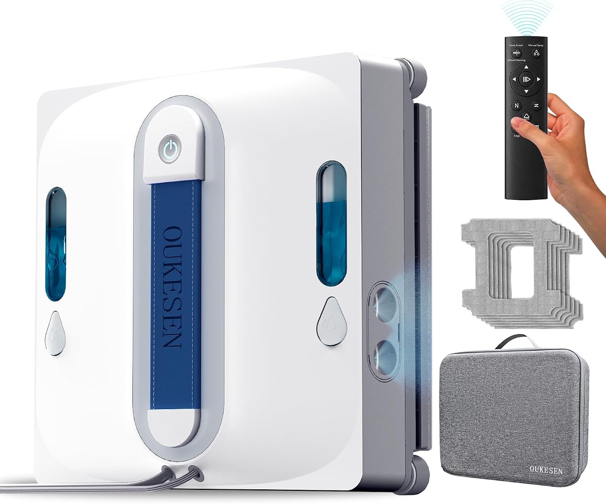 Window Cleaning Robot,9000Pa Sauction & 75N Cleaning Force | 4 Water Spray 5 Cleaning Modes & Remote Control for Wet Cleaning Frame & Frameless Windows & Tiles