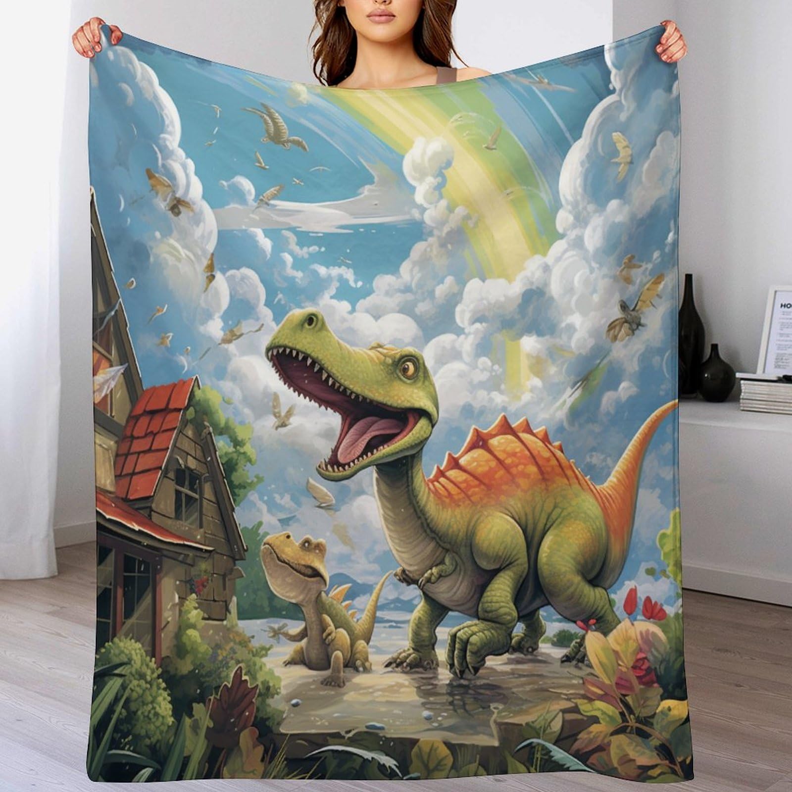 Manta de dinosaurio suave para evitar sudores nocturnos y frío con abrigo de entretiempo
