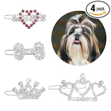 Cobee Bling Cat Dog Hair Clips,4 Pieces Rhinestone?Dog Hair Accessories Puppy Crown Barrette?Dog Hair Bow Pet Grooming Accessories?for Girl Cat Dog