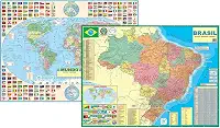 Kit Com 2 Mapas - 1 Brasil + 1 Mundi Político 120 x 90 cm
