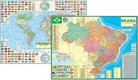 Kit Com 2 Mapas - 1 Brasil + 1 Mundi Político 120 x 90 cm