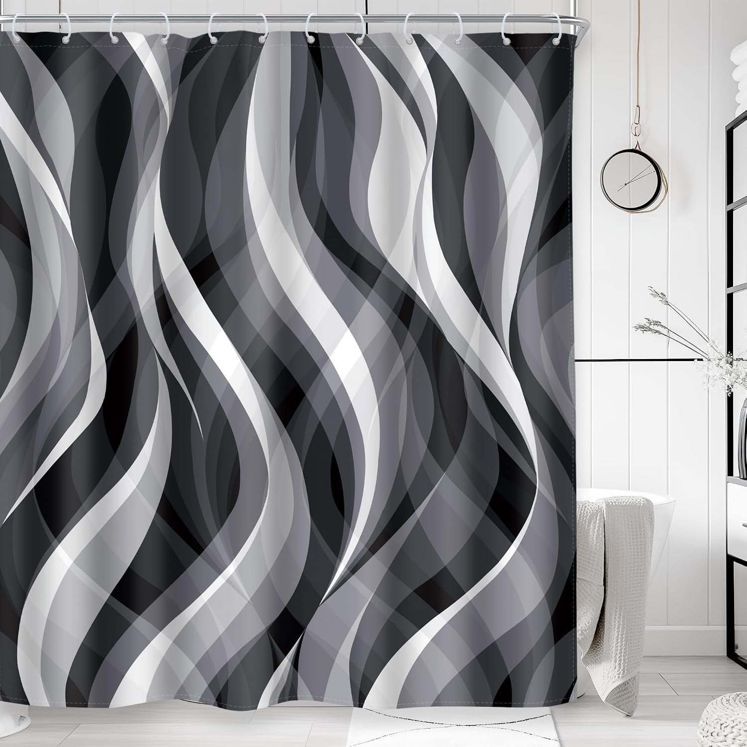 Amazon.com: Riyidecor Modern Black White Gray Shower Curtain – Abstract
